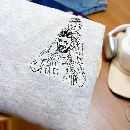 Custom Photo Portrait Embroidered Sweatshirt - Personalized Gift for Dad