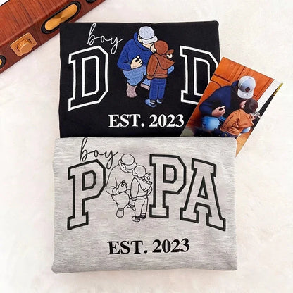 Custom Embroidered Boy Dad Portrait Sweatshirt with Baby Photo - Father's Day Gift