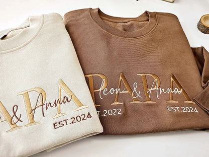 Custom Embroidered PAPA Est Sweatshirt with Kids' Names | Father's Day Gift