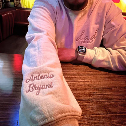 Custom Embroidered Dad Sweatshirt with Kid's Name on Sleeve | Father's Day Gift