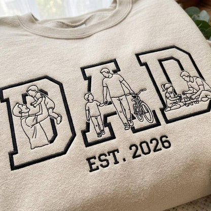 Custom Family Photo Sketch DAD Portrait Sweatshirt | Father's Day Gift