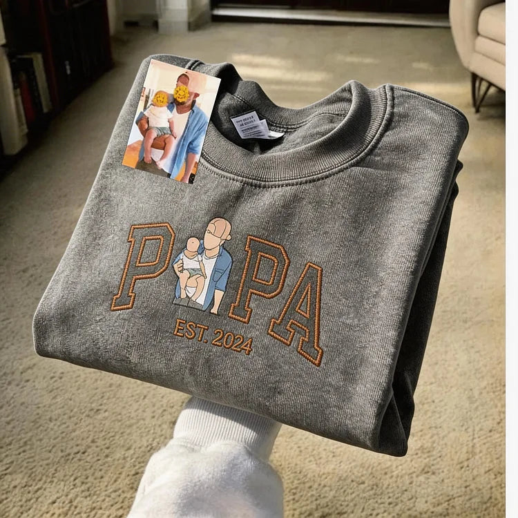 Custom Dad Portrait Embroidered Vintage Washed Sweatshirt | Father's Day Gift