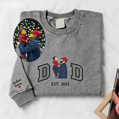 Custom Dad Portrait Embroidered Vintage Washed Sweatshirt | Father's Day Gift