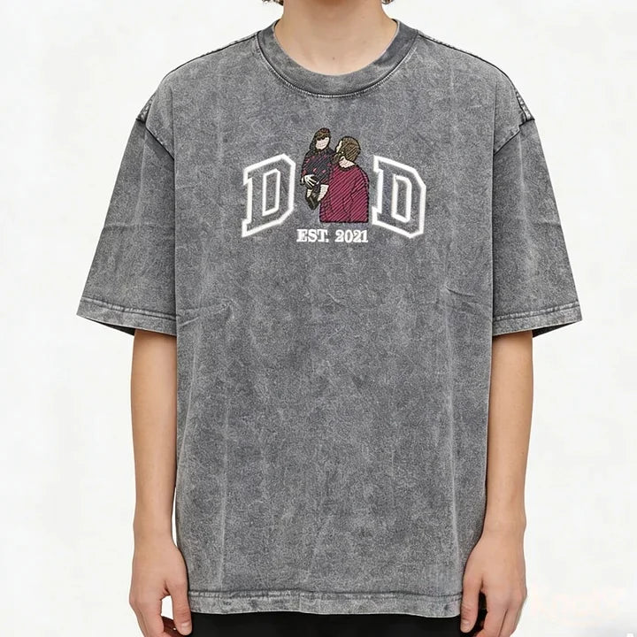 Custom Dad Portrait Embroidered Vintage Washed Sweatshirt | Father's Day Gift