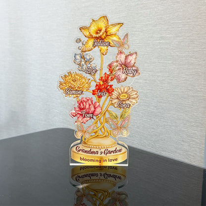 Personalized Mom's Garden Birth Month Diamond Flower Acrylic Block Plaque | Mother's Day Gift