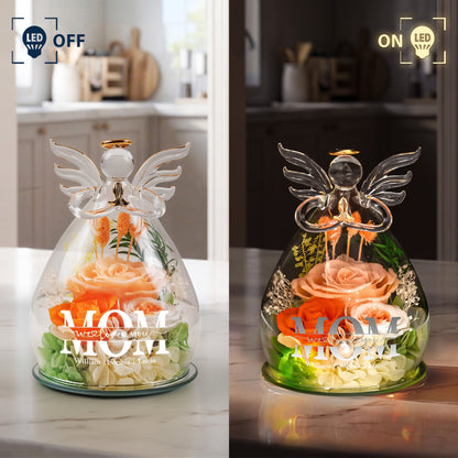 Mother’s Day Gifts, Personalized "Mom We Love You" Glass Angel Dome with Preserved Roses & LED Light – Eternal Love Gift