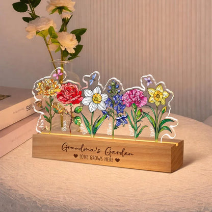 Personalized Grandma's Garden LED Night Light - Custom Birth Month Flowers & Names - Unique Gift for Mom, Nana & Grandma