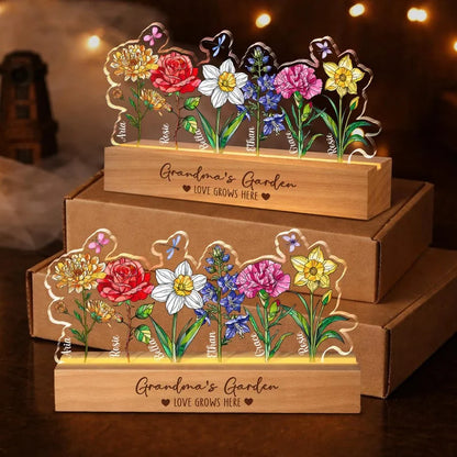 Personalized Grandma's Garden LED Night Light - Custom Birth Month Flowers & Names - Unique Gift for Mom, Nana & Grandma