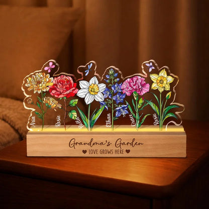 Personalized Grandma's Garden LED Night Light - Custom Birth Month Flowers & Names - Unique Gift for Mom, Nana & Grandma