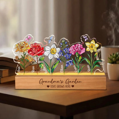 Personalized Grandma's Garden LED Night Light - Custom Birth Month Flowers & Names - Unique Gift for Mom, Nana & Grandma