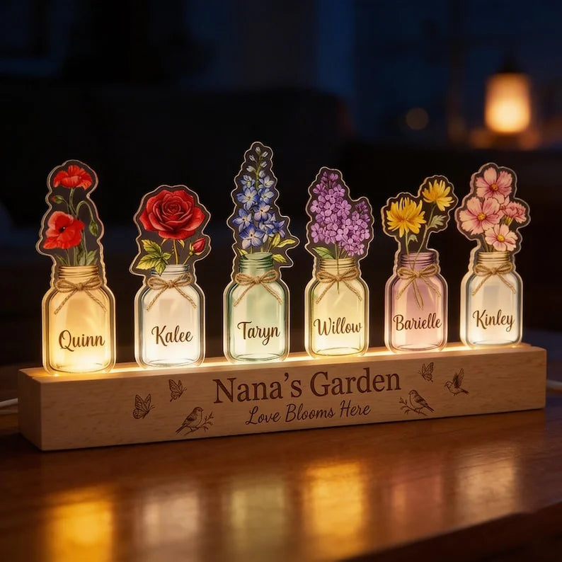 Personalized Nana's Garden LED Night Light - Custom Birth Month Flowers with Names - Acrylic Lamp Gift for Grandma, Mom, Mother's Day