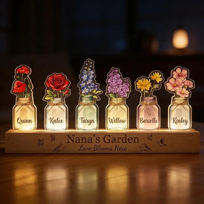 Personalized Nana's Garden LED Night Light - Custom Birth Month Flowers with Names - Acrylic Lamp Gift for Grandma, Mom, Mother's Day