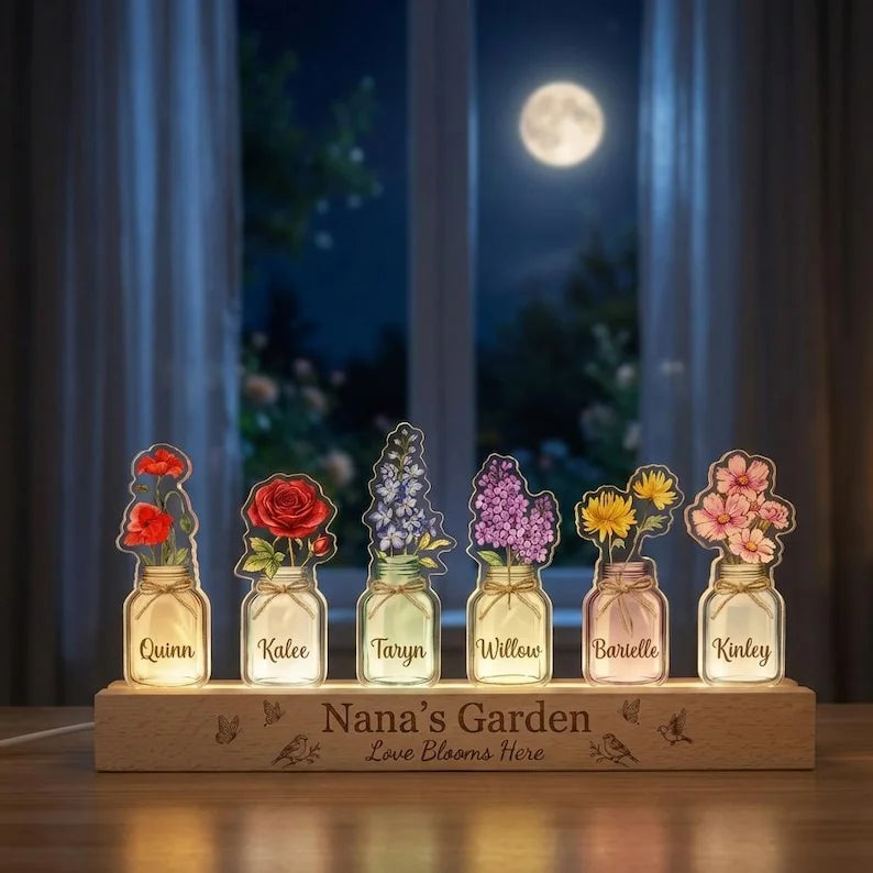 Personalized Nana's Garden LED Night Light - Custom Birth Month Flowers with Names - Acrylic Lamp Gift for Grandma, Mom, Mother's Day