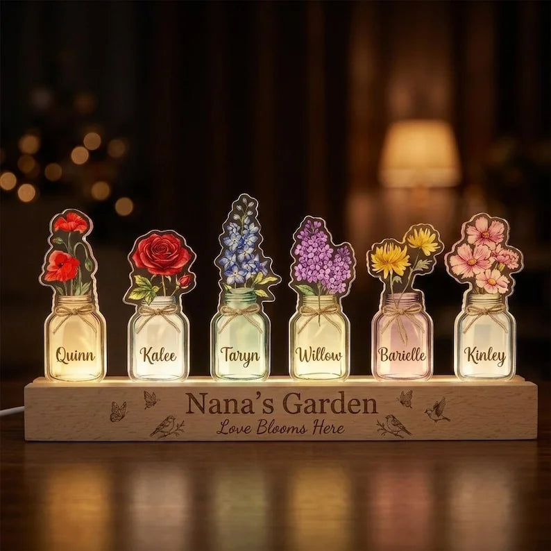 Personalized Nana's Garden LED Night Light - Custom Birth Month Flowers with Names - Acrylic Lamp Gift for Grandma, Mom, Mother's Day