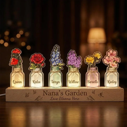 Personalized Nana's Garden LED Night Light - Custom Birth Month Flowers with Names - Acrylic Lamp Gift for Grandma, Mom, Mother's Day