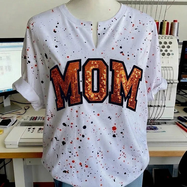 Custom Sequin & Velvet Mama Mom Sweatshirt - Personalized Splatter Paint Mother's Day Gift Shirt
