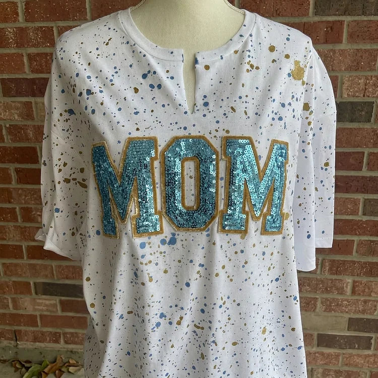 Custom Sequin & Velvet Mama Mom Sweatshirt - Personalized Splatter Paint Mother's Day Gift Shirt