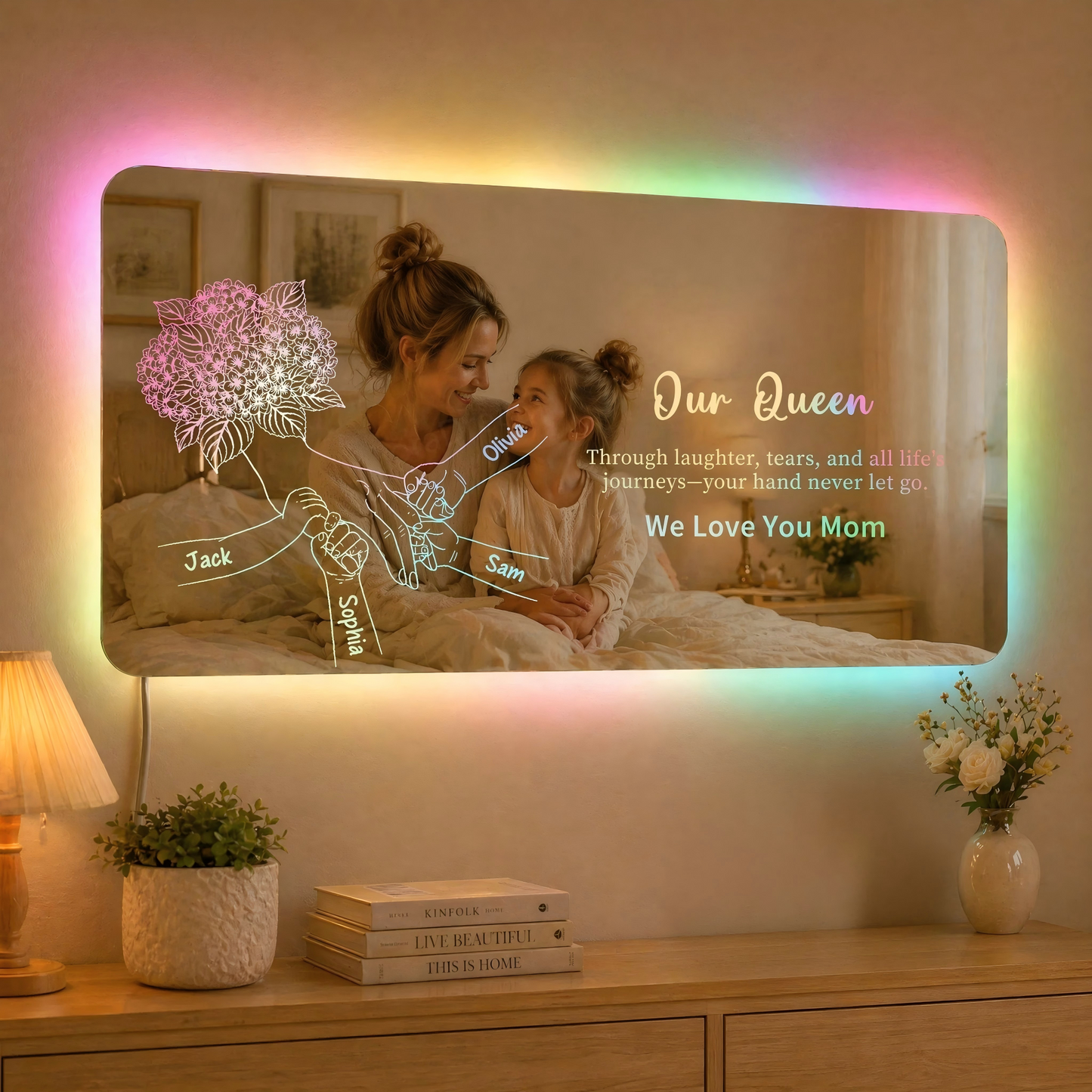 Custom Mom Holding Hands Mirror Light | Personalized Mother's Day Gift