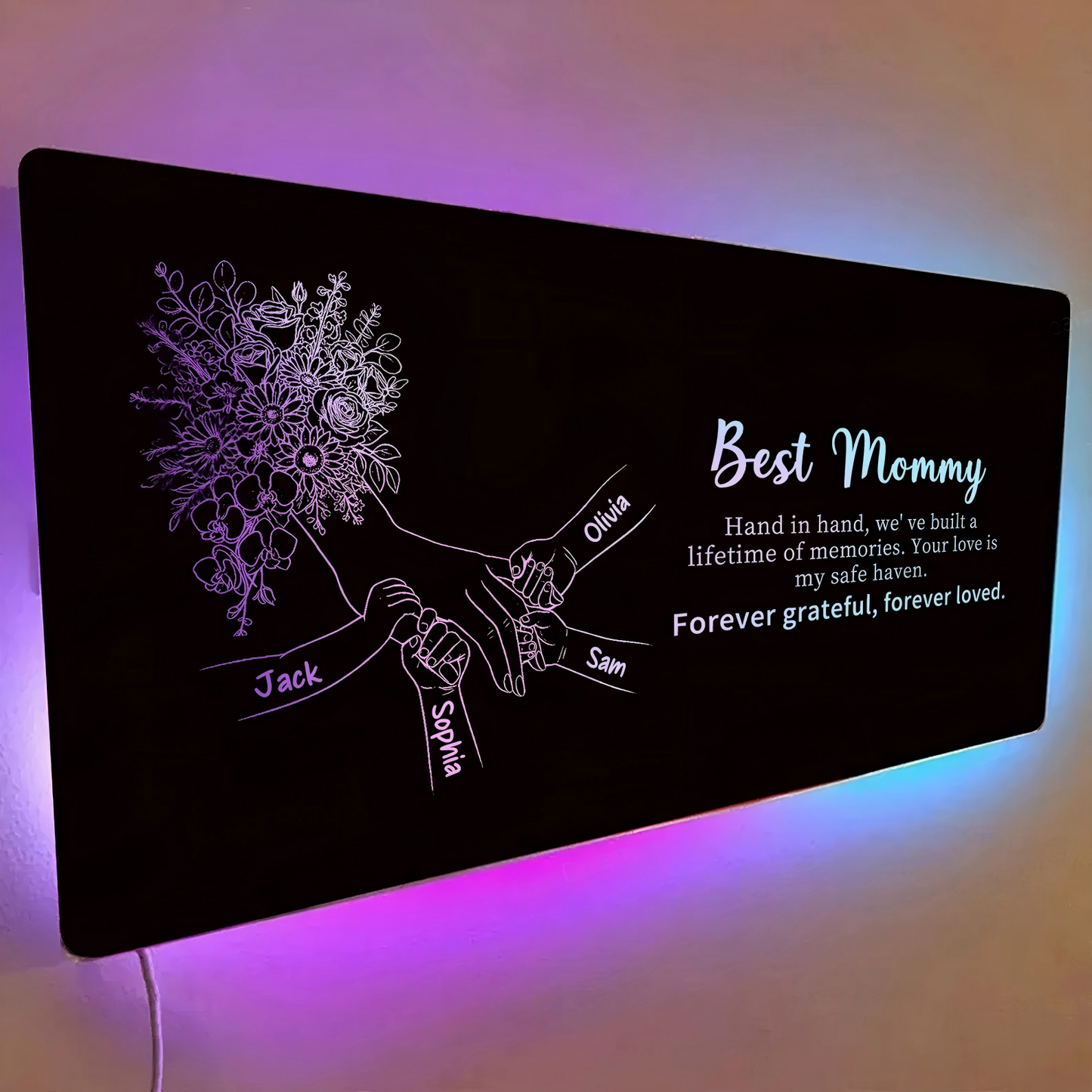 Custom Mom Holding Hands Mirror Light | Personalized Mother's Day Gift