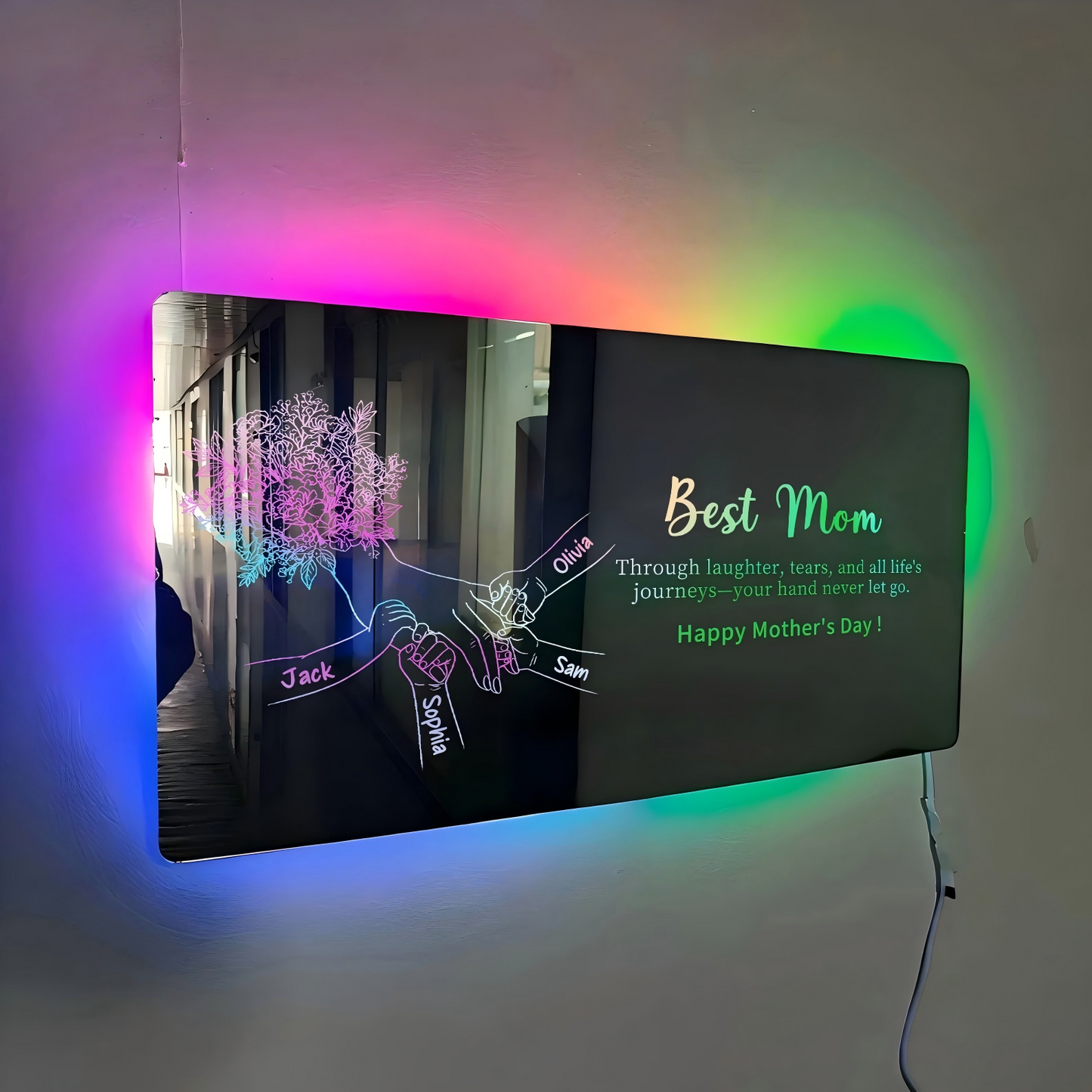 Custom Mom Holding Hands Mirror Light | Personalized Mother's Day Gift