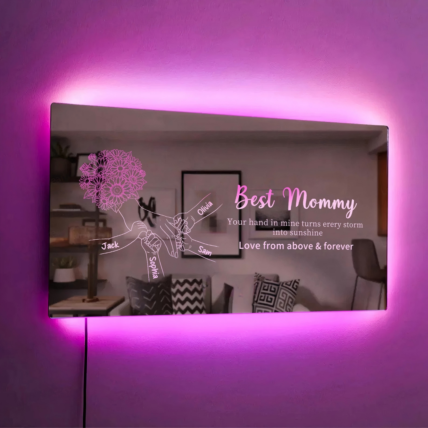 Custom Mom Holding Hands Mirror Light | Personalized Mother's Day Gift