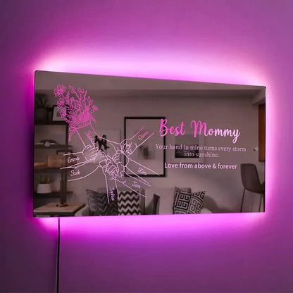 🤝Hand in Hand - Personalized Mom and Kids' Hands Mirror Light - Creative Mother's Day Gift