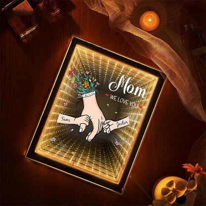 Custom Starry Mirror Lightbox – Personalized "We Love You" with Hand-in-Hand Moment