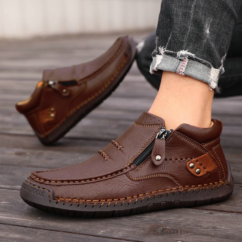 Men's Orthopedic Leather Ankle Boots | Wide Fit Zip-Up Casual Shoes