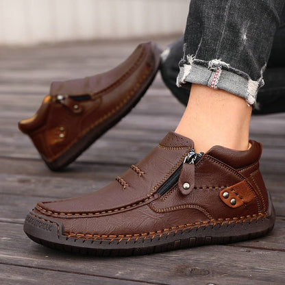 Men's Orthopedic Leather Ankle Boots | Wide Fit Zip-Up Casual Shoes