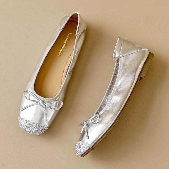 Women's Square Toe Ballet Flats with Arch Support | Chic Bow Style Shoes