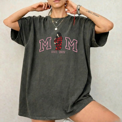 Vintage Washed Custom Embroidered Mum & Kids Portrait Sweatshirt-Mother's Day Gift