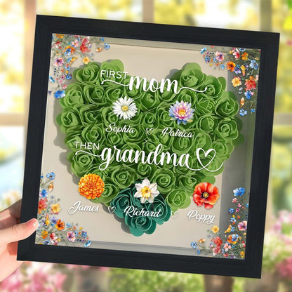 Custom First Mom Now Grandma Flower Shadow Box