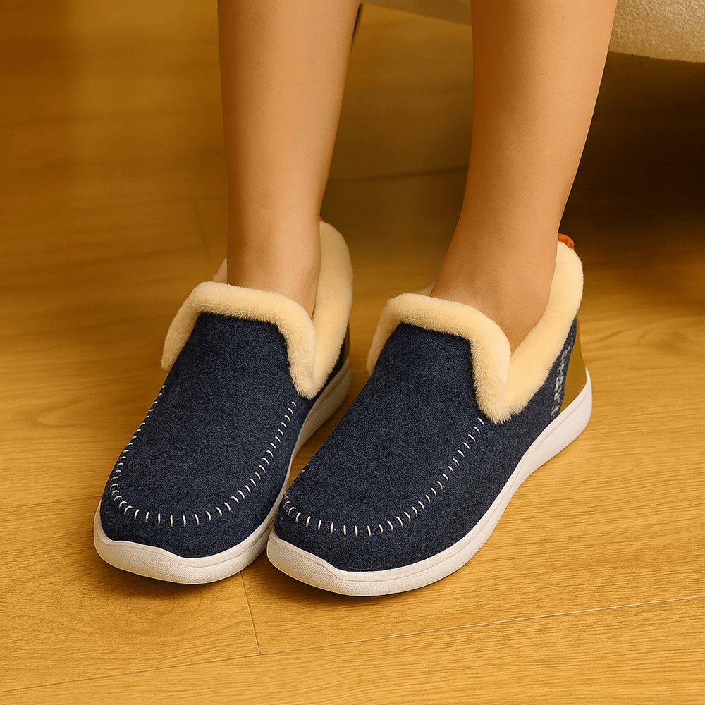 Warm Wool-Lined Winter Slippers – Non-Slip Indoor Outdoor House Shoes