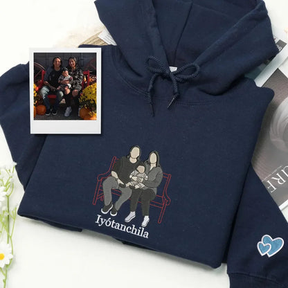 Custom Embroidered Photo Portrait T-shirt Hoodie For Mom - Unique Mother's Day Gift