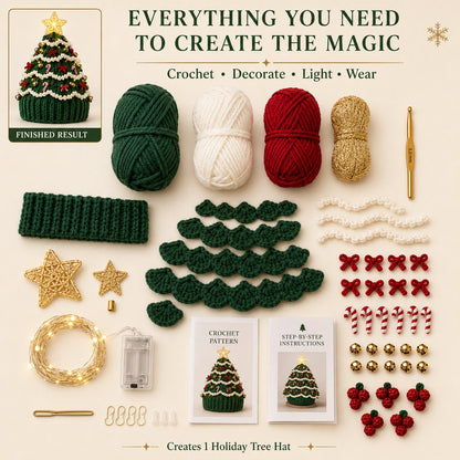 Light-Up Christmas Tree Crochet Hat DIY Kit