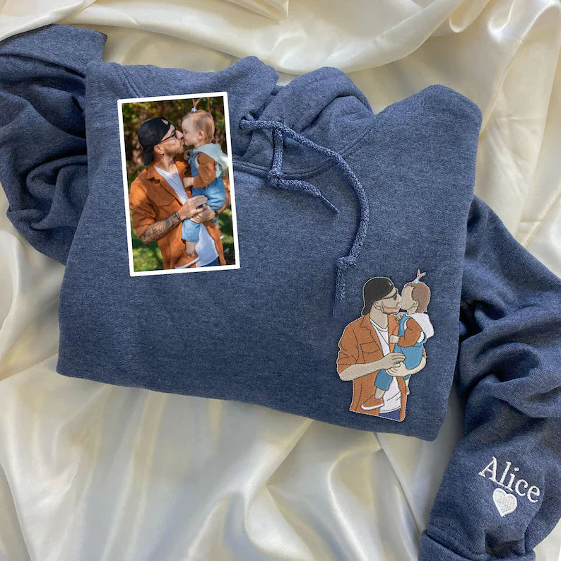 Custom Embroidered Photo Portrait Sweatshirt For papà, papá, dad