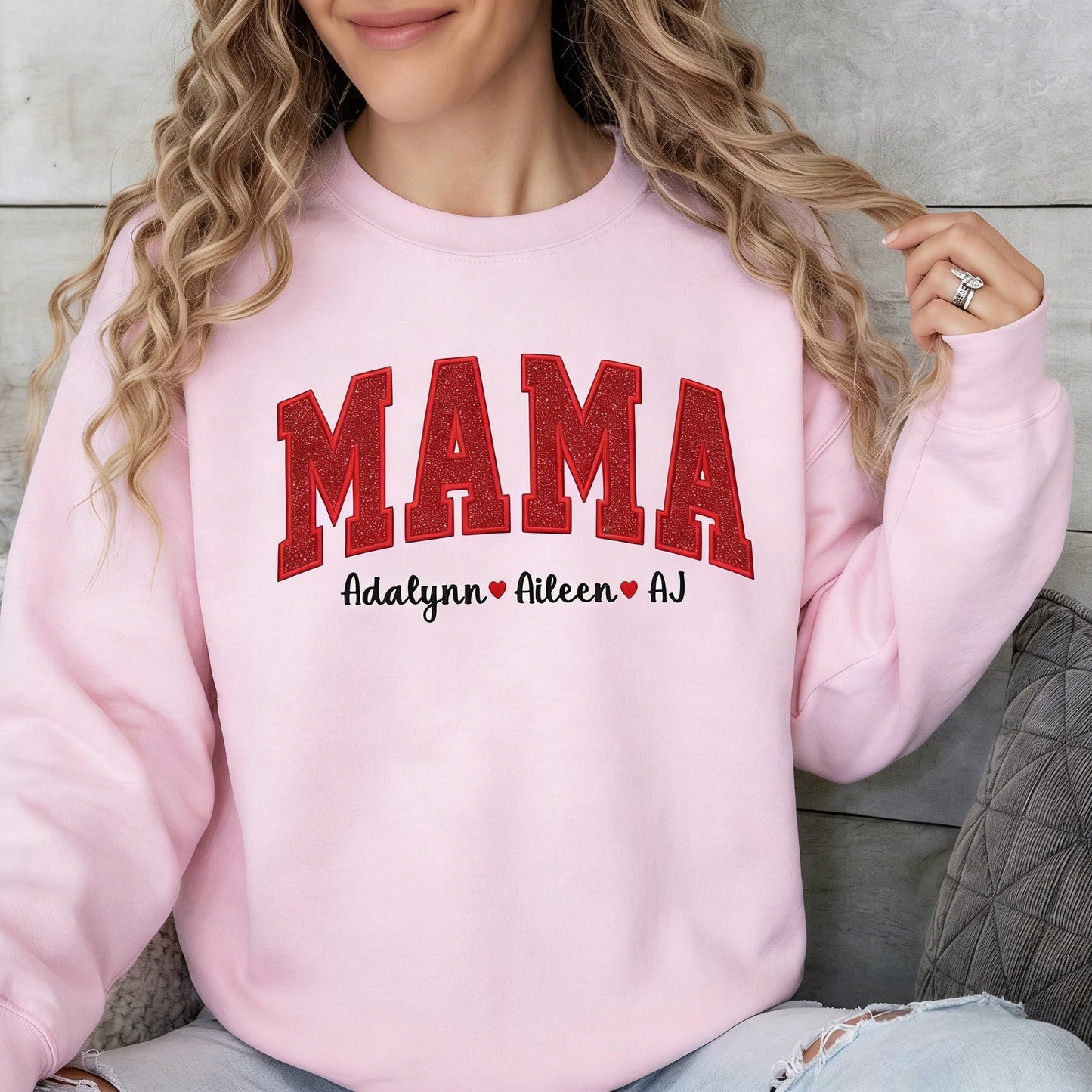 Custom Glitter Embroidered Mama and Babies Sweatshirt | Mother's Day Gift