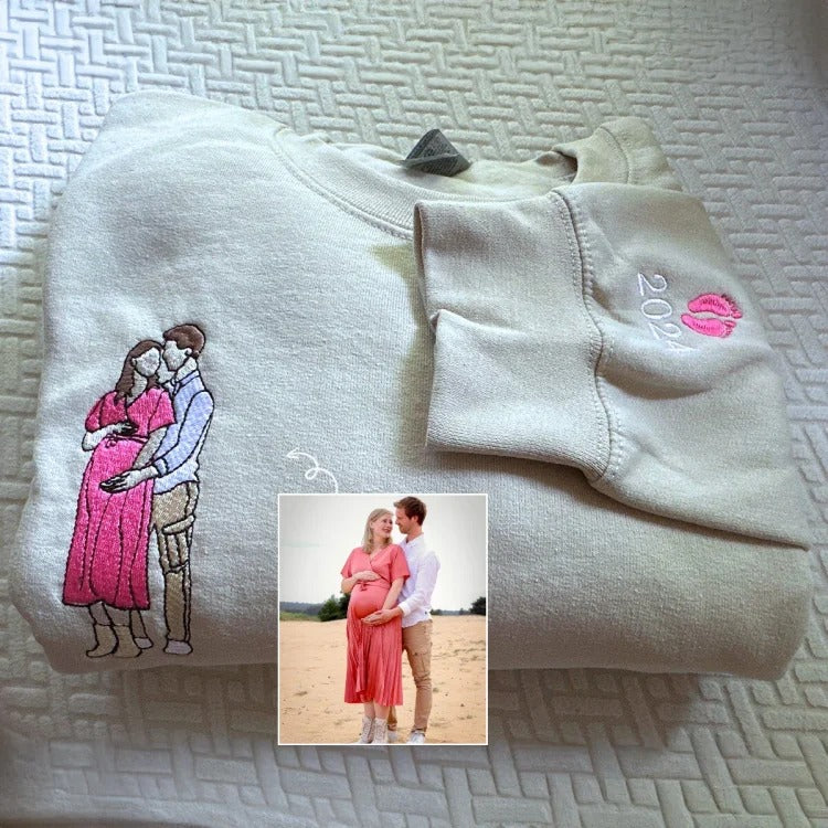 Custom Embroidered Photo Portrait T-shirt Hoodie For Mom - Unique Mother's Day Gift