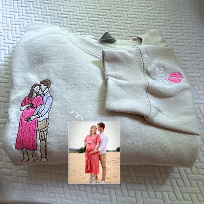 Custom Embroidered Photo Portrait T-shirt Hoodie For Mom - Unique Mother's Day Gift