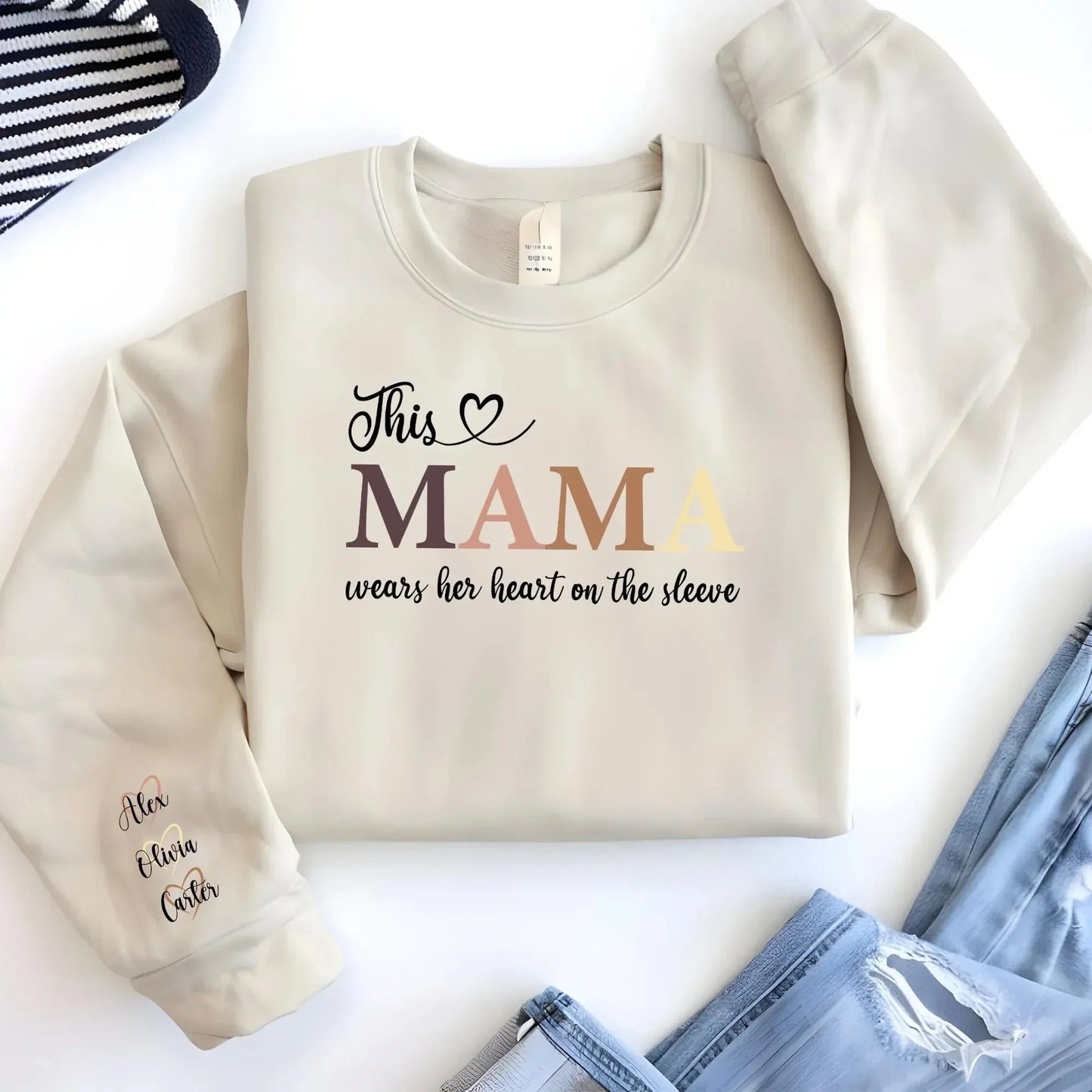 Wear Your Heart on Your Sleeve - Custom Sweatshirt with Names On Sleeve - Mother's Day Gift