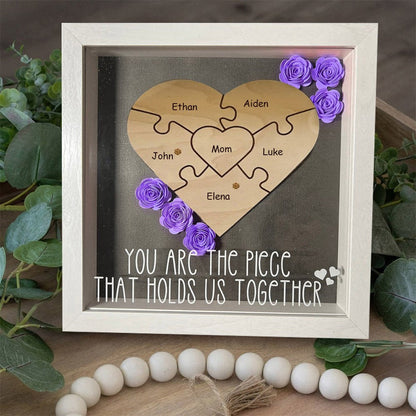 Personalized Mom Flower Shadow Box Heart Name Puzzle Piece For Mother's Day