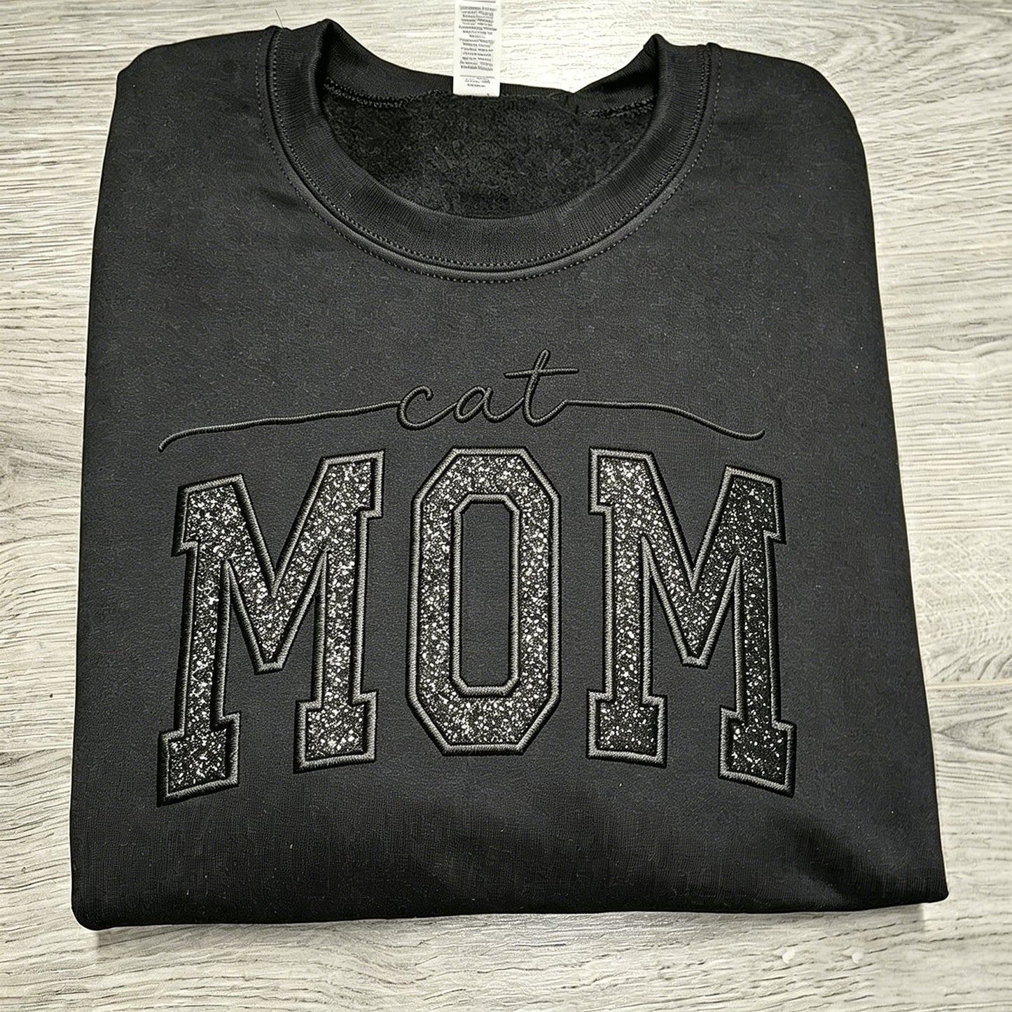Custom Glitter Embroidered "Cat Mom" Sweatshirt | Mother's Day Gift