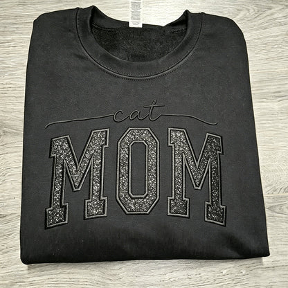 Custom Glitter Embroidered "Cat Mom" Sweatshirt | Mother's Day Gift
