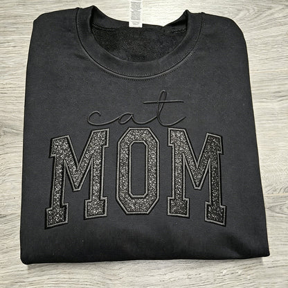 Custom Glitter Embroidered "Cat Mom" Sweatshirt | Mother's Day Gift