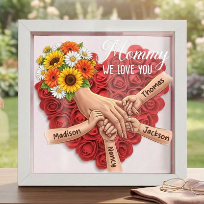 "sunflower"-Personalized Mom Holding Hands Memorial Shadow Box-Mother's Day Remembrance Frame, In Loving Memory Gift