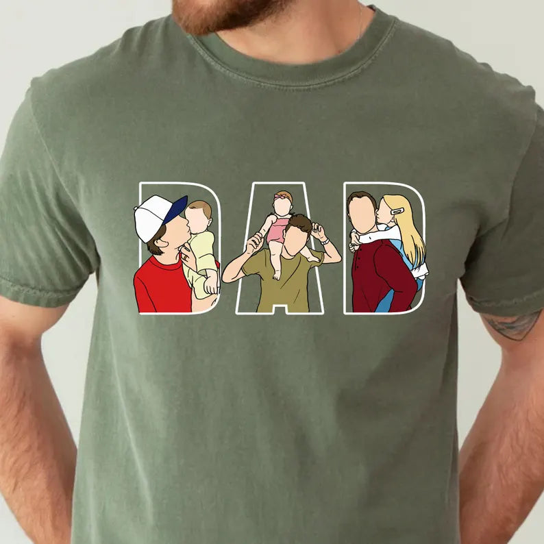 Personalized Dad Shirt, Personalized Portrait Gift for Dad, Dad Portrait Line Art Shirt, Fathers Day Gifts From Wife, Father's Day T-Shirt