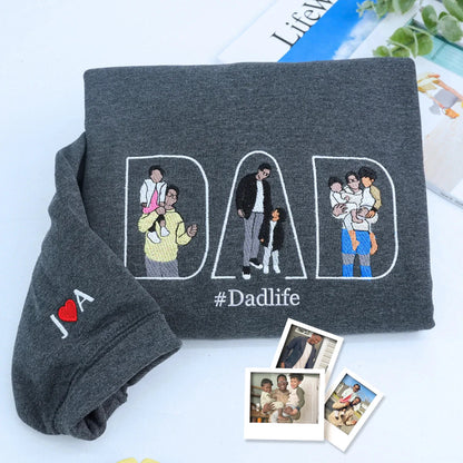 Custom Comic Photo Embroidered #Dadlife Shirt Sweatshirt Hoodie Father's Day Gift For Dad