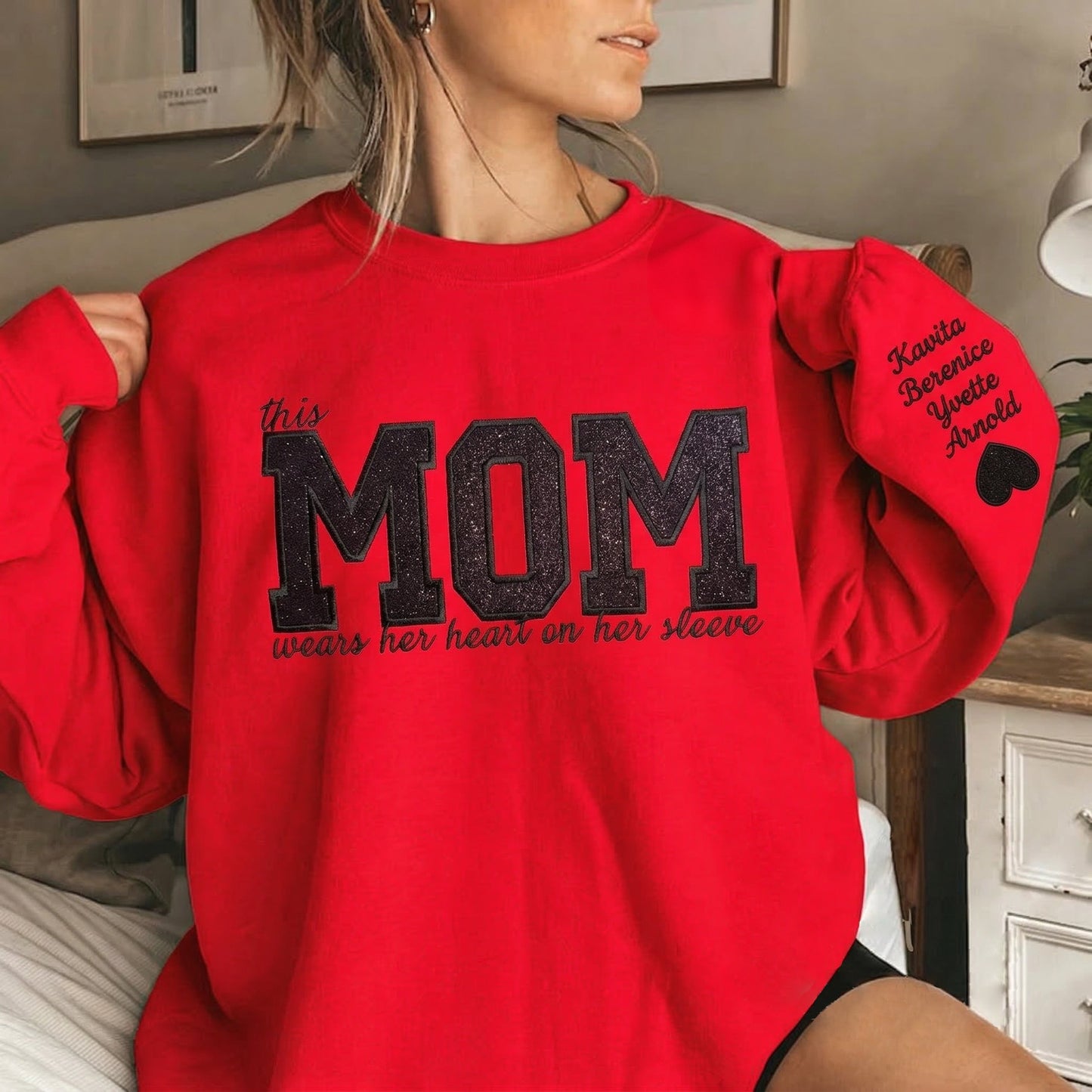 Custom Mama Sequin Embroidered Sweatshirt with Kids' Names | Mother's Day Gift
