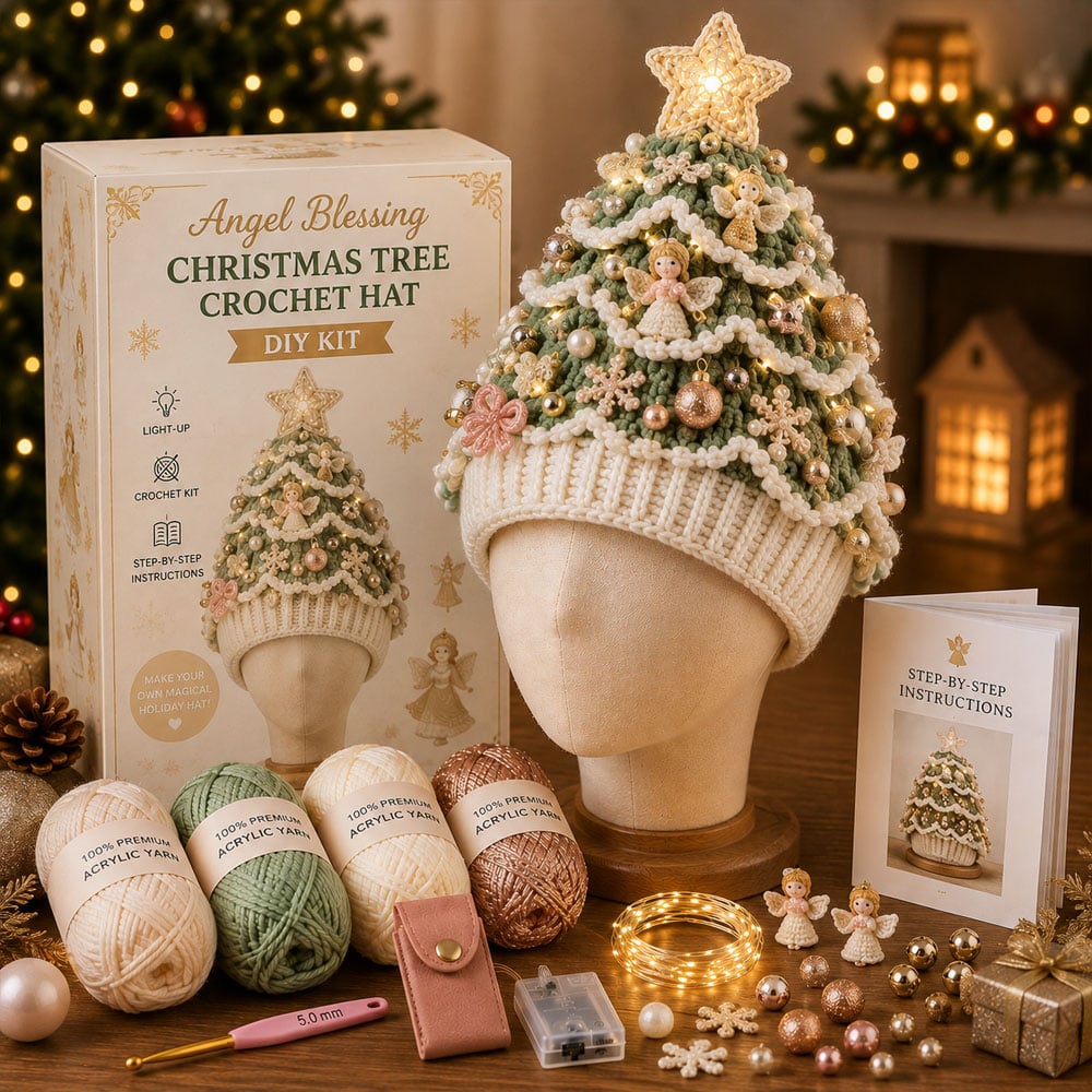 Light-Up Christmas Tree Crochet Hat DIY Kit