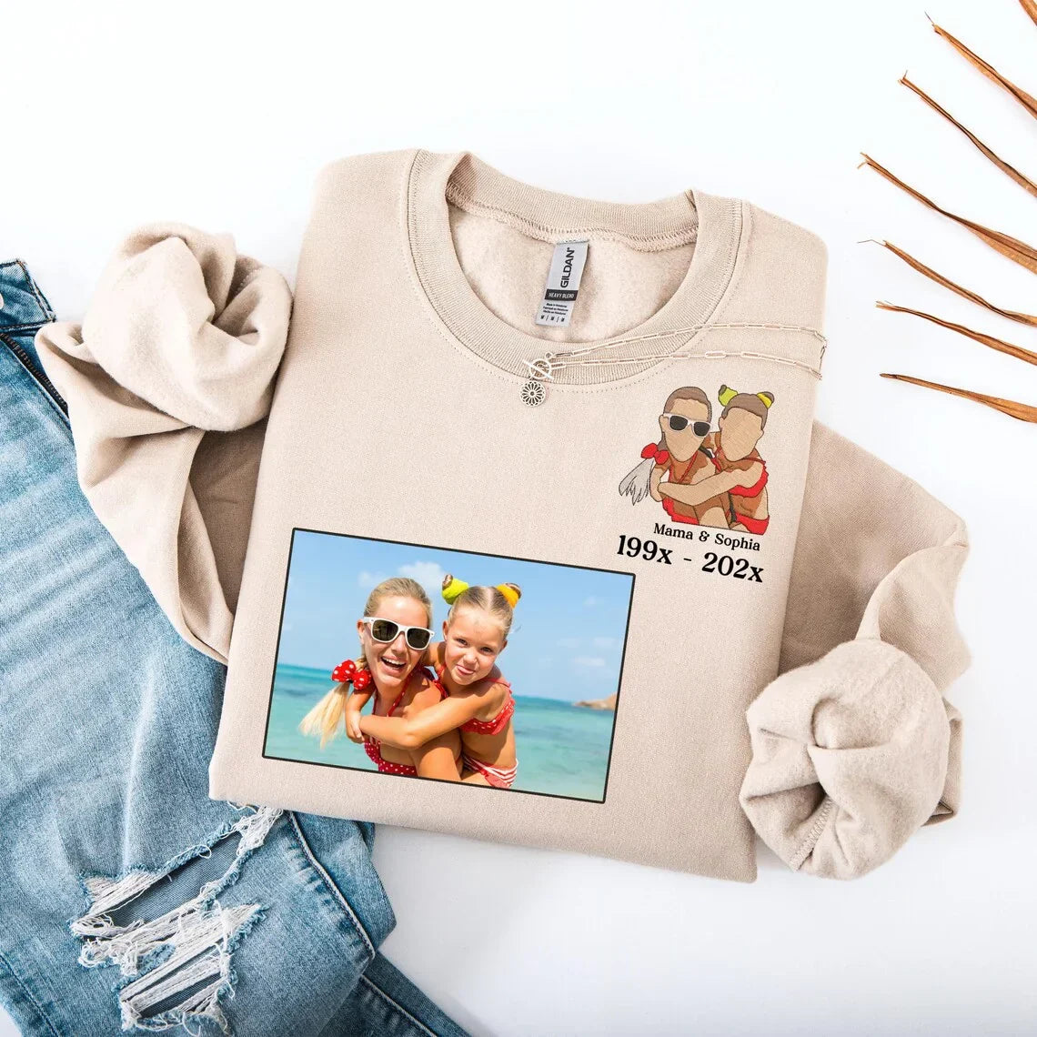 Custom Embroidered Photo Portrait T-shirt Hoodie For Mom - Unique Mother's Day Gift